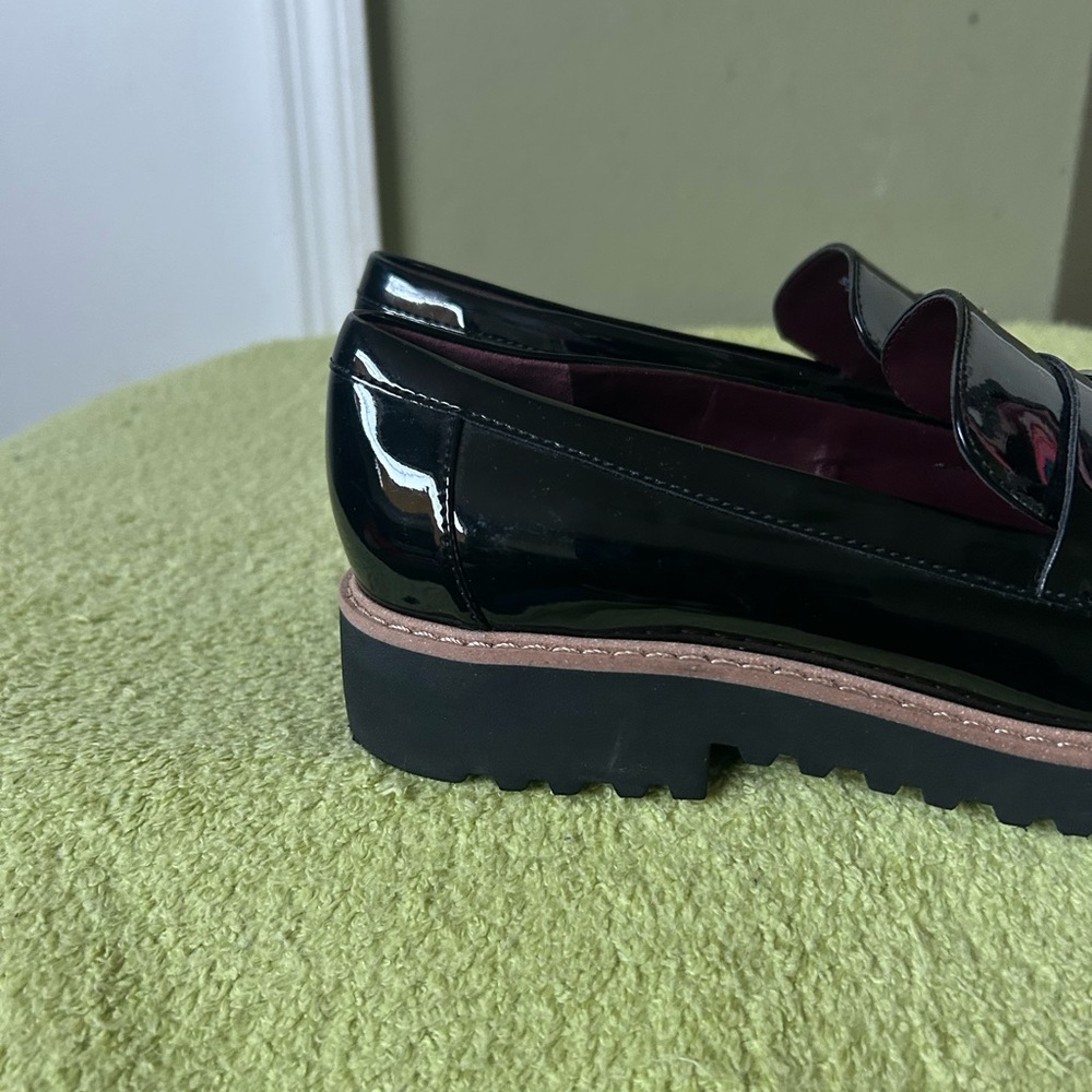 NWOB Franco Sarto Colette Glossy Black Loafers with Silver Accents - Picture 3 of 10